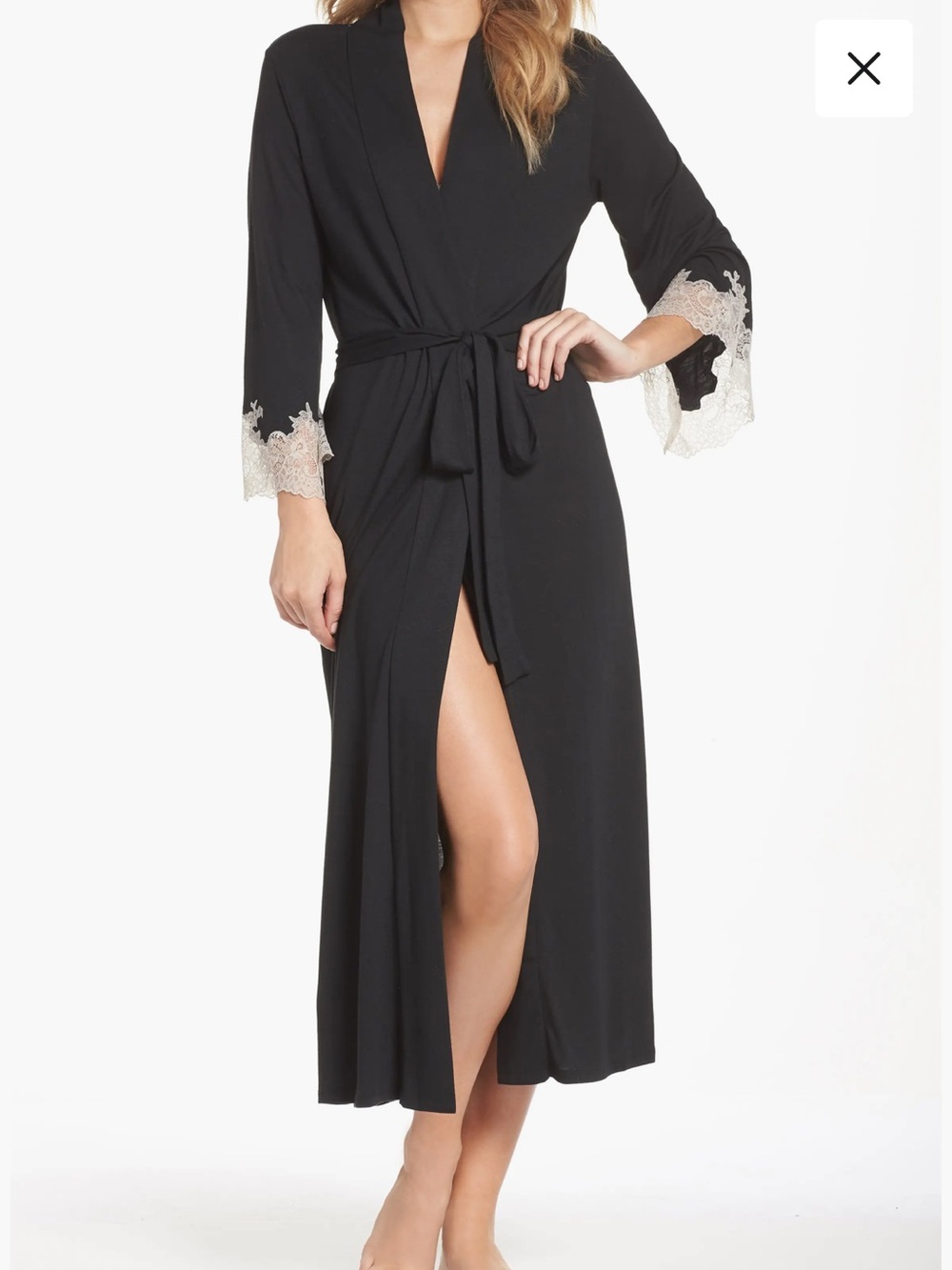 NWT Natori Sz Med Women’s Black Modal Elastane Luxe Shangri-La Robe Ret $160!